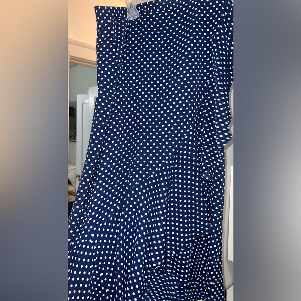 Max Studio Navy Blue wrap skirt with White Polka Dots